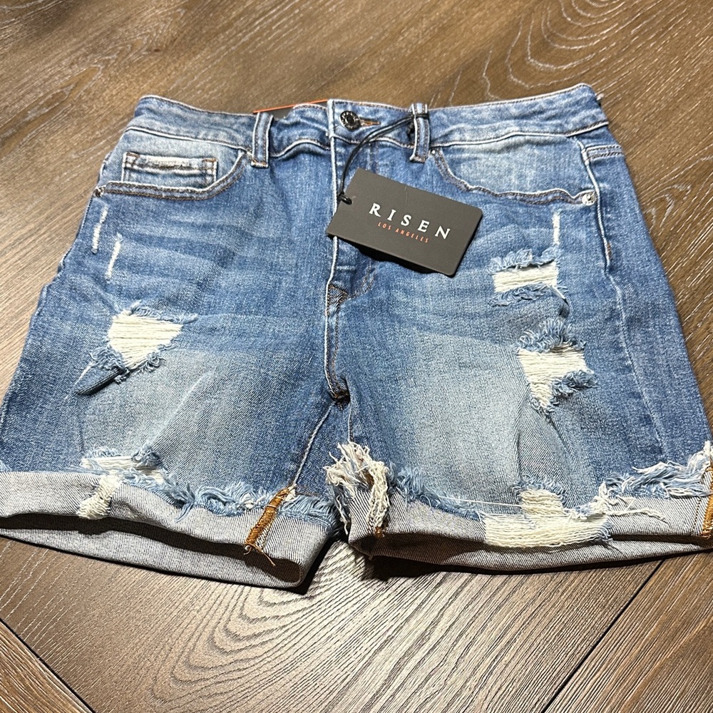 Risen Women's Distressed Blue Jean Shorts